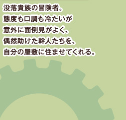 没落貴族の冒険者。態度も口調も冷たいが意外に面倒見がよく、偶然助けた幹人たちを、自分の屋敷に住ませてくれる。